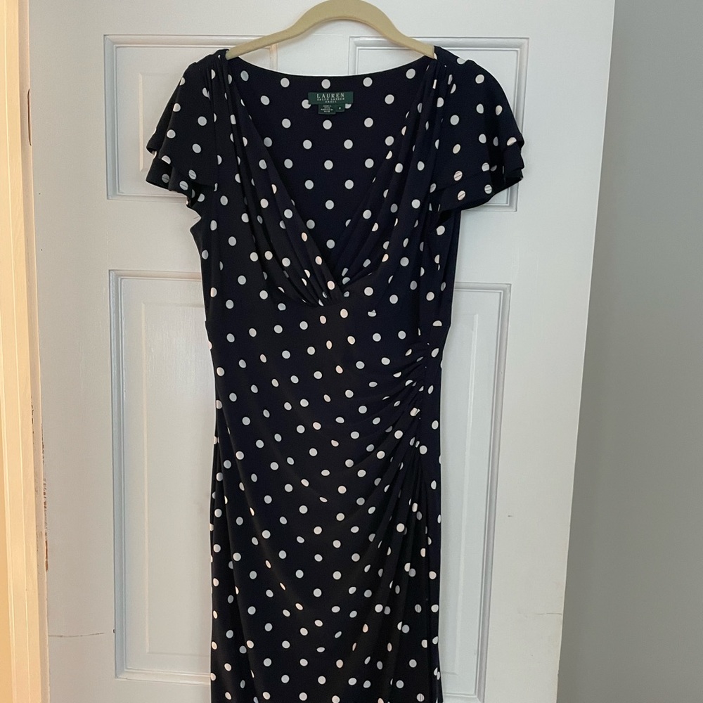 Ralph Lauren navy polka dot knee length dress